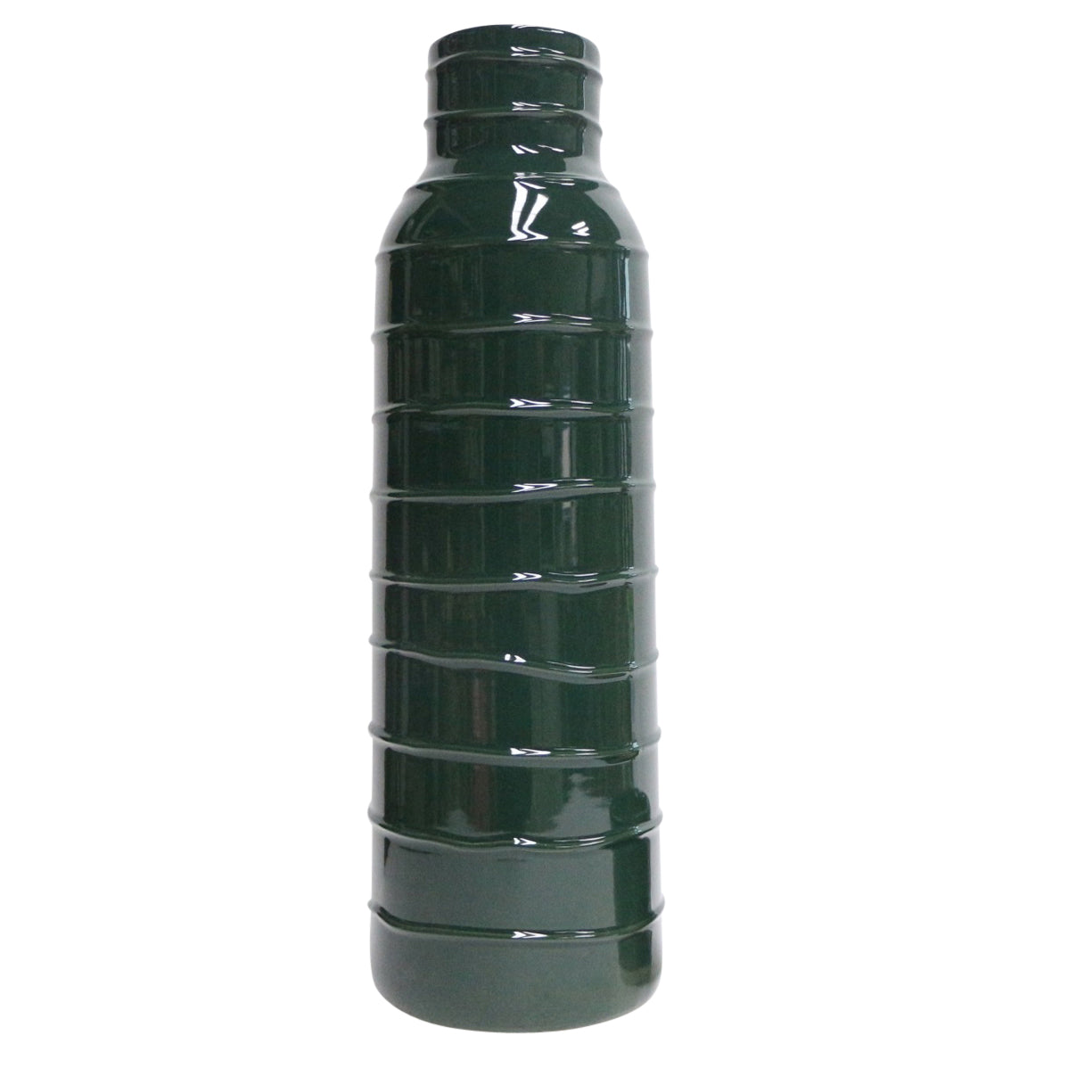 CER, 17"H TRIBAL VASE, FOREST GREEN