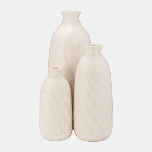 17930-05  CER, 12" PLAID TEXTURED VASE, BLACK( Sagebrook Home  )