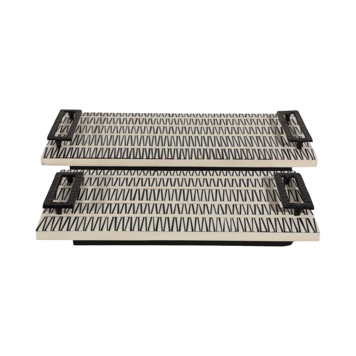 S/2 18/22" Gobiel Black & White Resin Trays