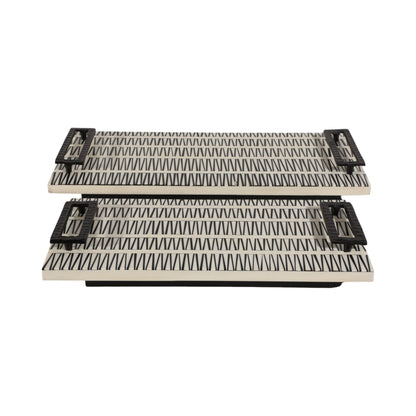 S/2 18/22" Gobiel Black & White Resin Trays