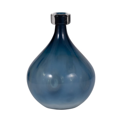 18013-02  GLASS, 10''H, FROSTED VASE WITH RED DETAIL-GRAY( Sagebrook Home  )