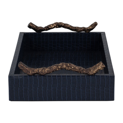 18149  FAUX LEATHER, S/2 16/18" 5TH AVE TRAYS, GREEN/GOLD( Sagebrook Home  )