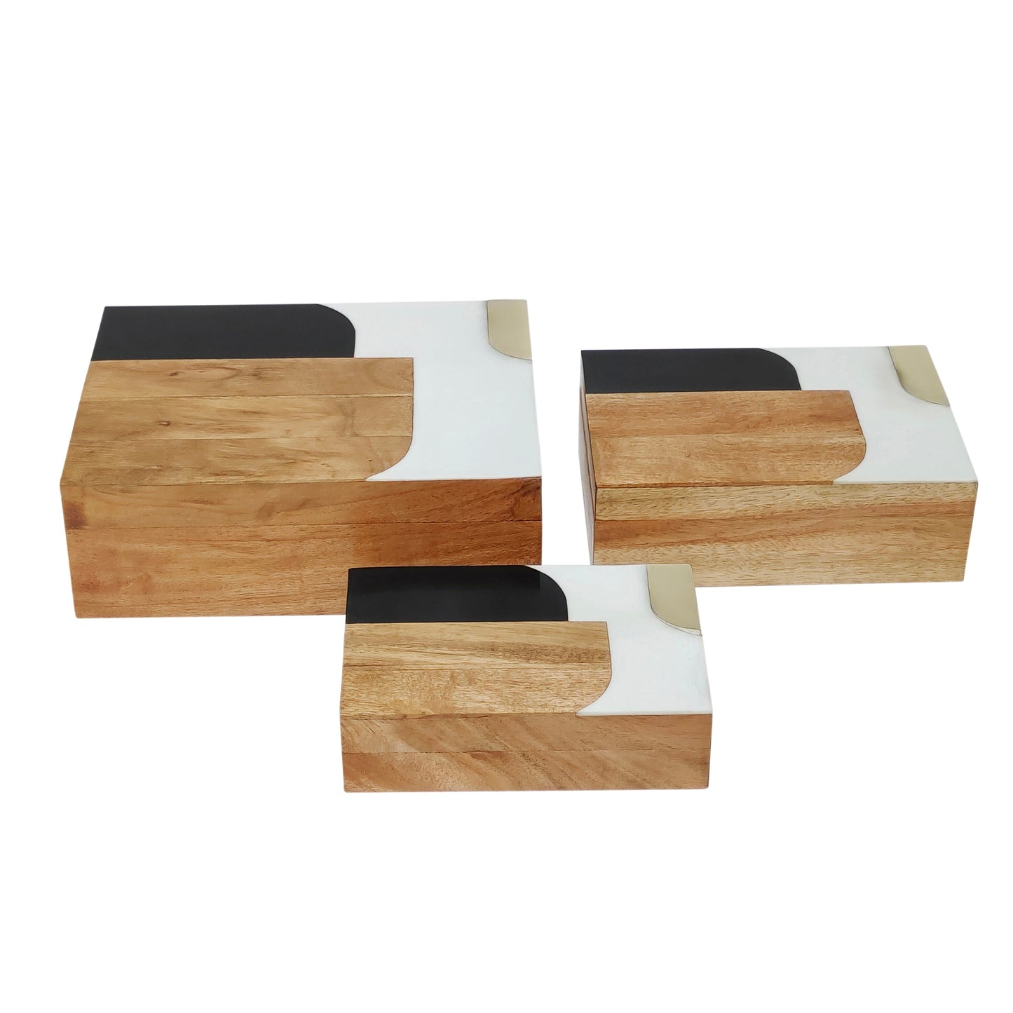 RESIN, S/3 6/7/9" MID-CENTURY BOXES, MULTI