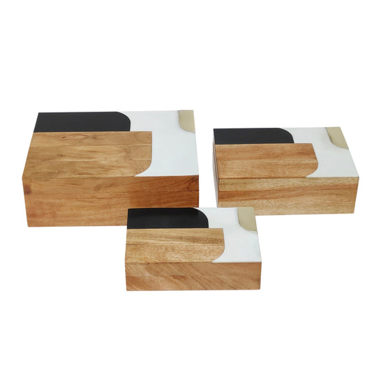 RESIN, S/3 6/7/9" MID-CENTURY BOXES, MULTI