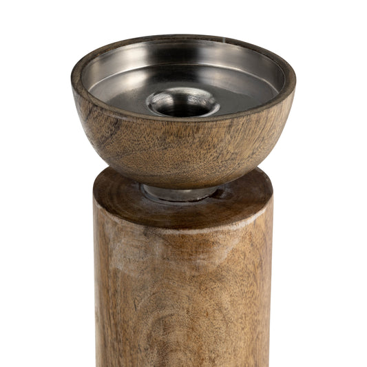 18212-02  WOOD, 14" STACKED TAPER CANDLEHOLDER NATURAL( Sagebrook Home  )