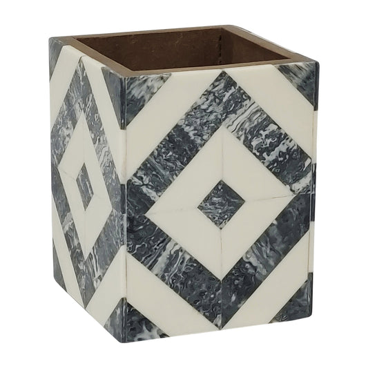 18346-01  RESIN, 4" TRIPLE LINES PENCIL CUPS, BLACK/WHITE( Sagebrook Home  )