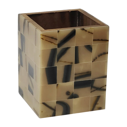 18346-05  RESIN, 4" DIAMOND PENCIL CUP, GREY/IVORY( Sagebrook Home  )