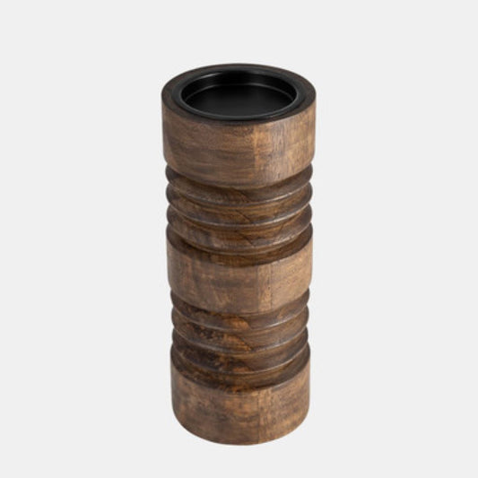 17582-01  WOOD, 11" CARVED TOTEM VASE W GOLD TOP, BLACK/GOLD( Sagebrook Home  )