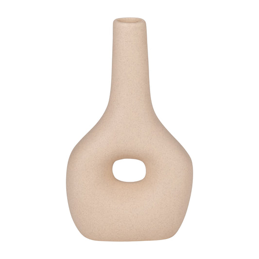 18425-02  CER, 9" PLAID TEXTURED VASE, BEIGE( Sagebrook Home  )