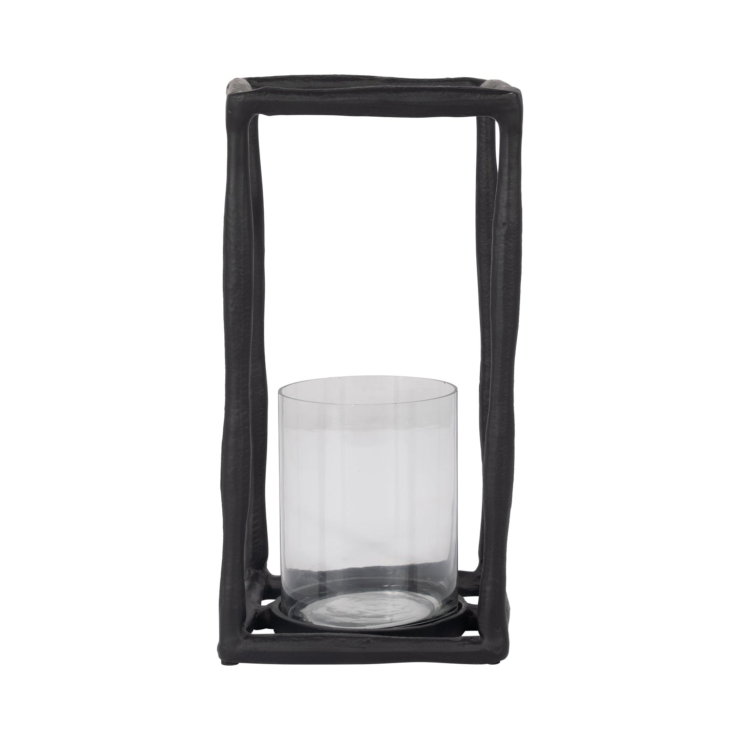 METAL, 12" OPEN SQUARE HURRICANE HOLDER, BLACK