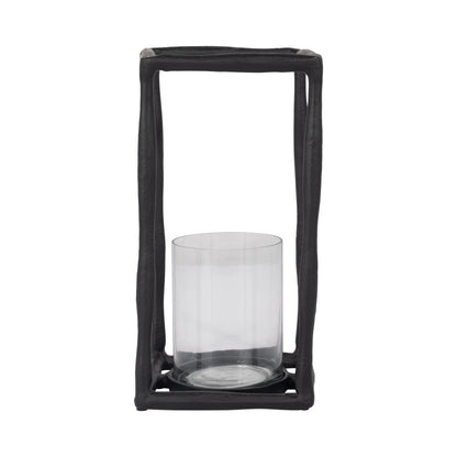 METAL, 12" OPEN SQUARE HURRICANE HOLDER, BLACK