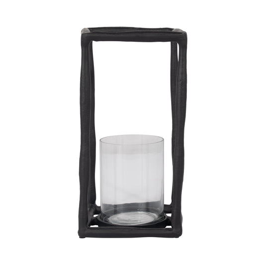 METAL, 12" OPEN SQUARE HURRICANE HOLDER, BLACK