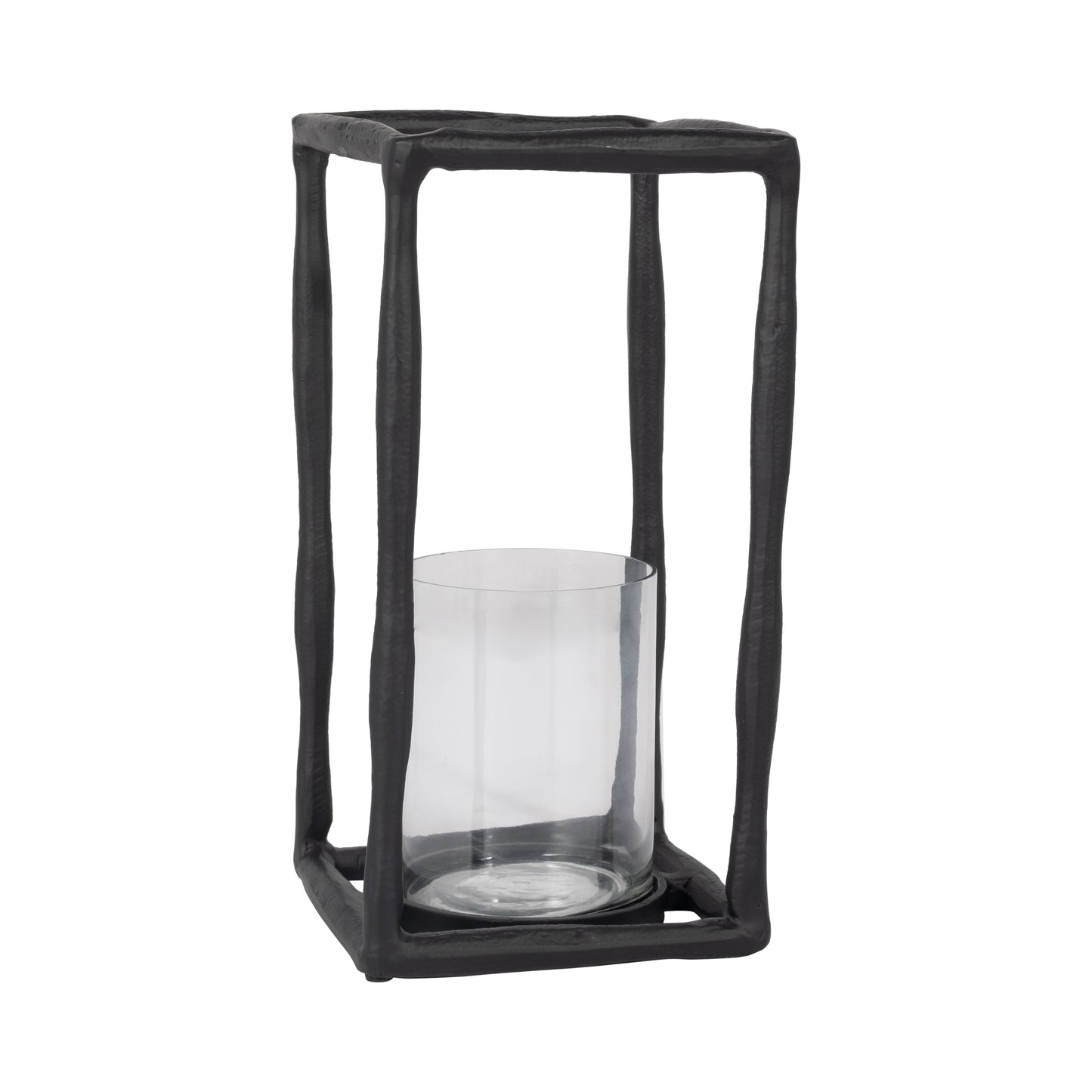 METAL, 12" OPEN SQUARE HURRICANE HOLDER, BLACK