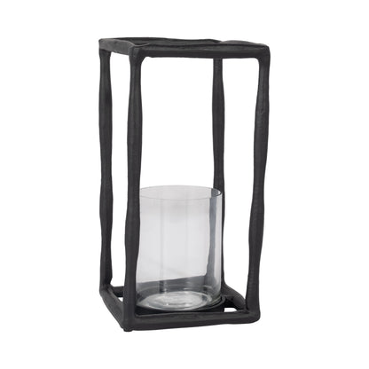 METAL, 12" OPEN SQUARE HURRICANE HOLDER, BLACK