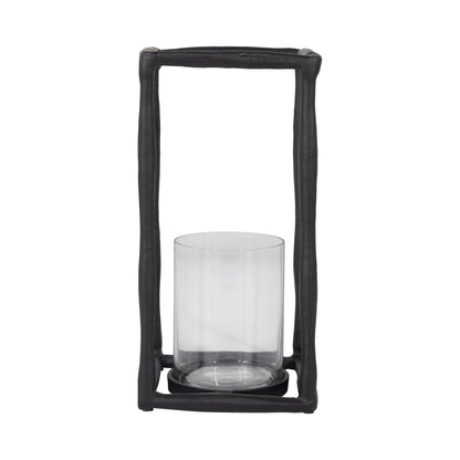 METAL, 12" OPEN SQUARE HURRICANE HOLDER, BLACK