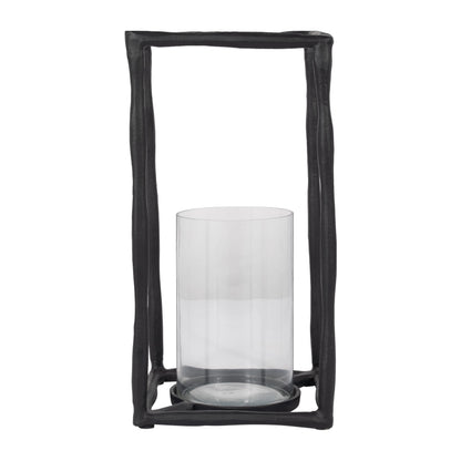 METAL, 16" OPEN SQUARE HURRICANE HOLDER, BLACK