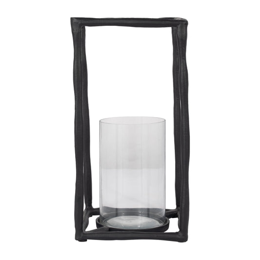 METAL, 16" OPEN SQUARE HURRICANE HOLDER, BLACK