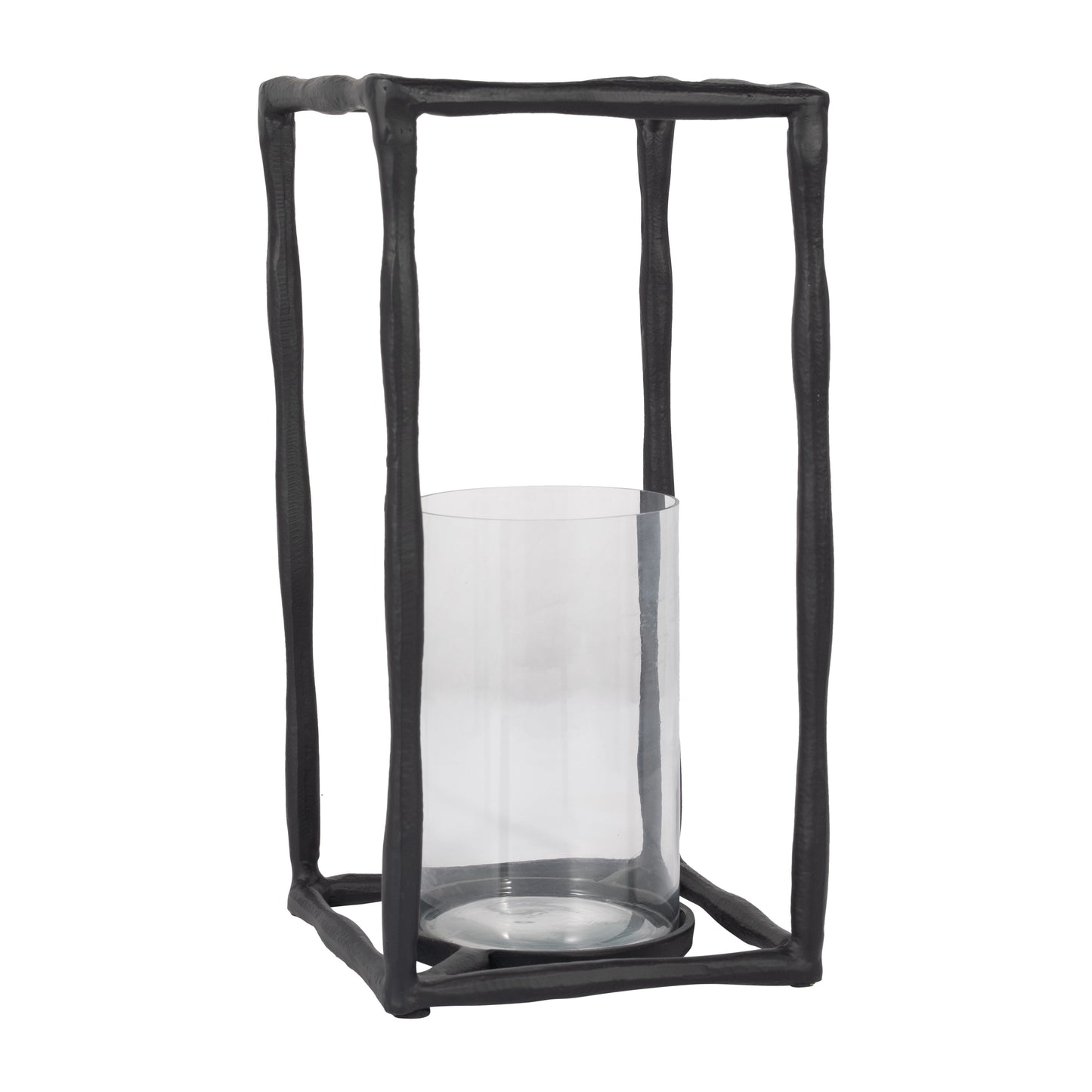 METAL, 16" OPEN SQUARE HURRICANE HOLDER, BLACK