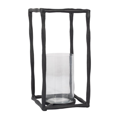 METAL, 16" OPEN SQUARE HURRICANE HOLDER, BLACK