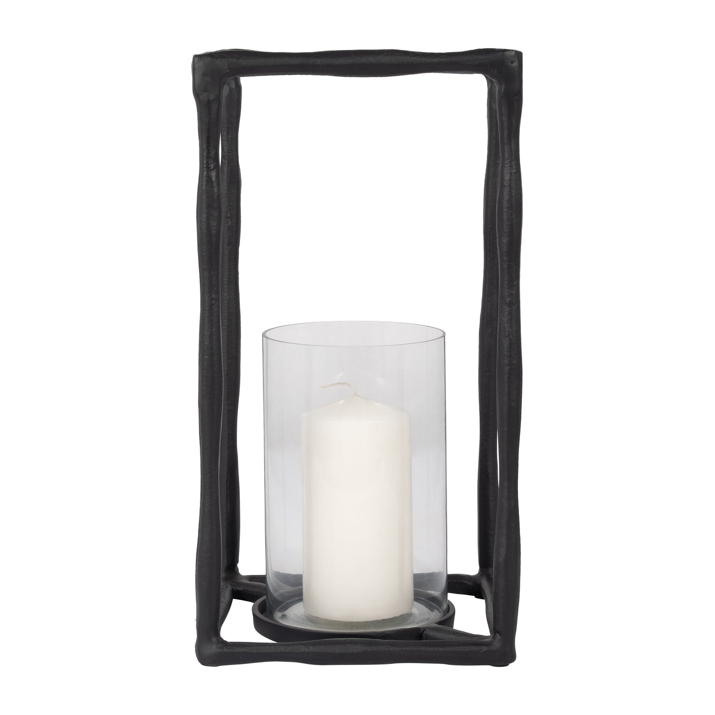 METAL, 16" OPEN SQUARE HURRICANE HOLDER, BLACK