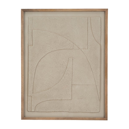 39X50 PAPER MACHE WALL ART FRAMED GLASS, OFF-WHITE