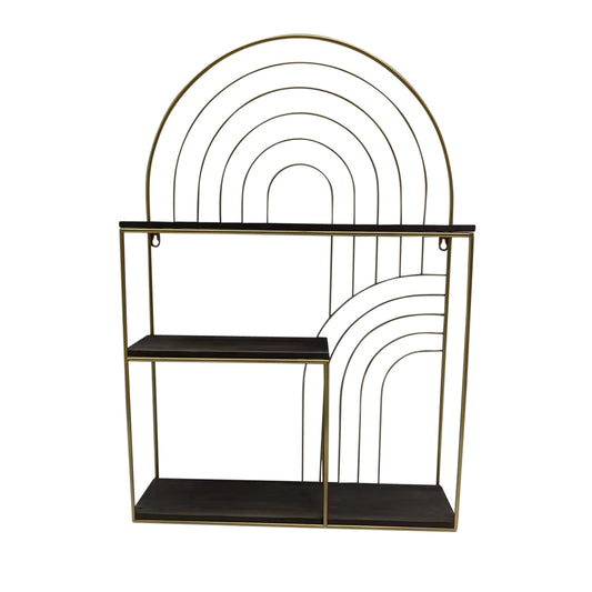 METAL/WOOD, 30" ARCHES WALL SHELF, GREY/GOLD
