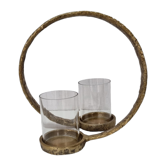 18601-01  METAL, 14" DOUBLE HURRICANE HOLDER, ANTIQUE BRASS( Sagebrook Home  )