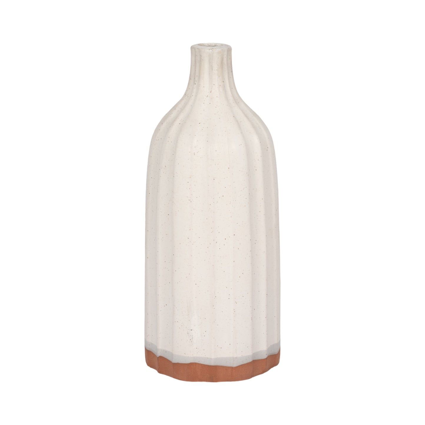 CLAY, 16" FLAT RIBBED BOTTLE VASE EXPOSED BOTTOM,