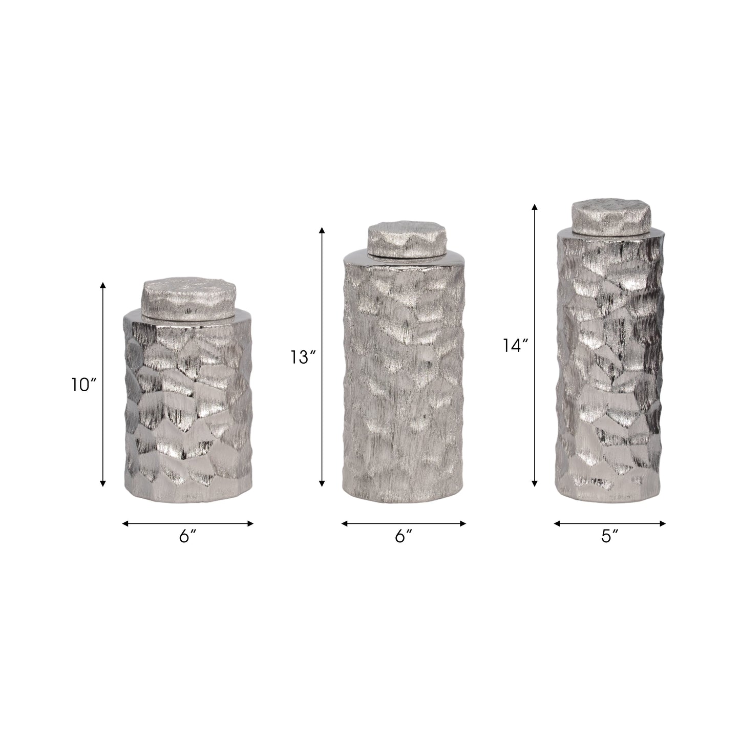 S/3 10/13/14" Anita Silver Ceramic Lidded Jars