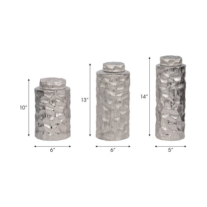 S/3 10/13/14" Anita Silver Ceramic Lidded Jars