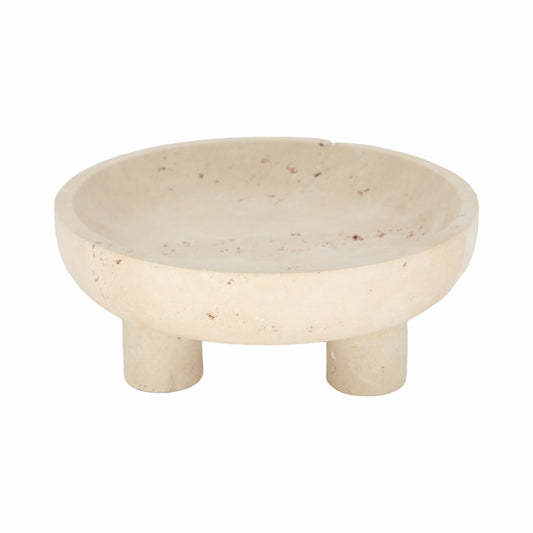 10" TRAVERTINE FOOTED BOWL, TAN