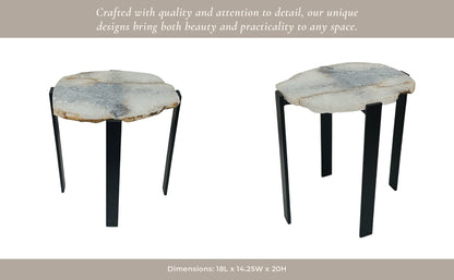 20X18" RAW EDGE AGATE ACCENT TABLE, WHITE/BLACK