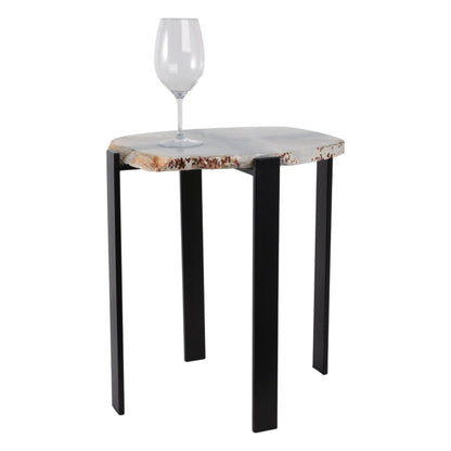 20X18" RAW EDGE AGATE ACCENT TABLE, WHITE/BLACK