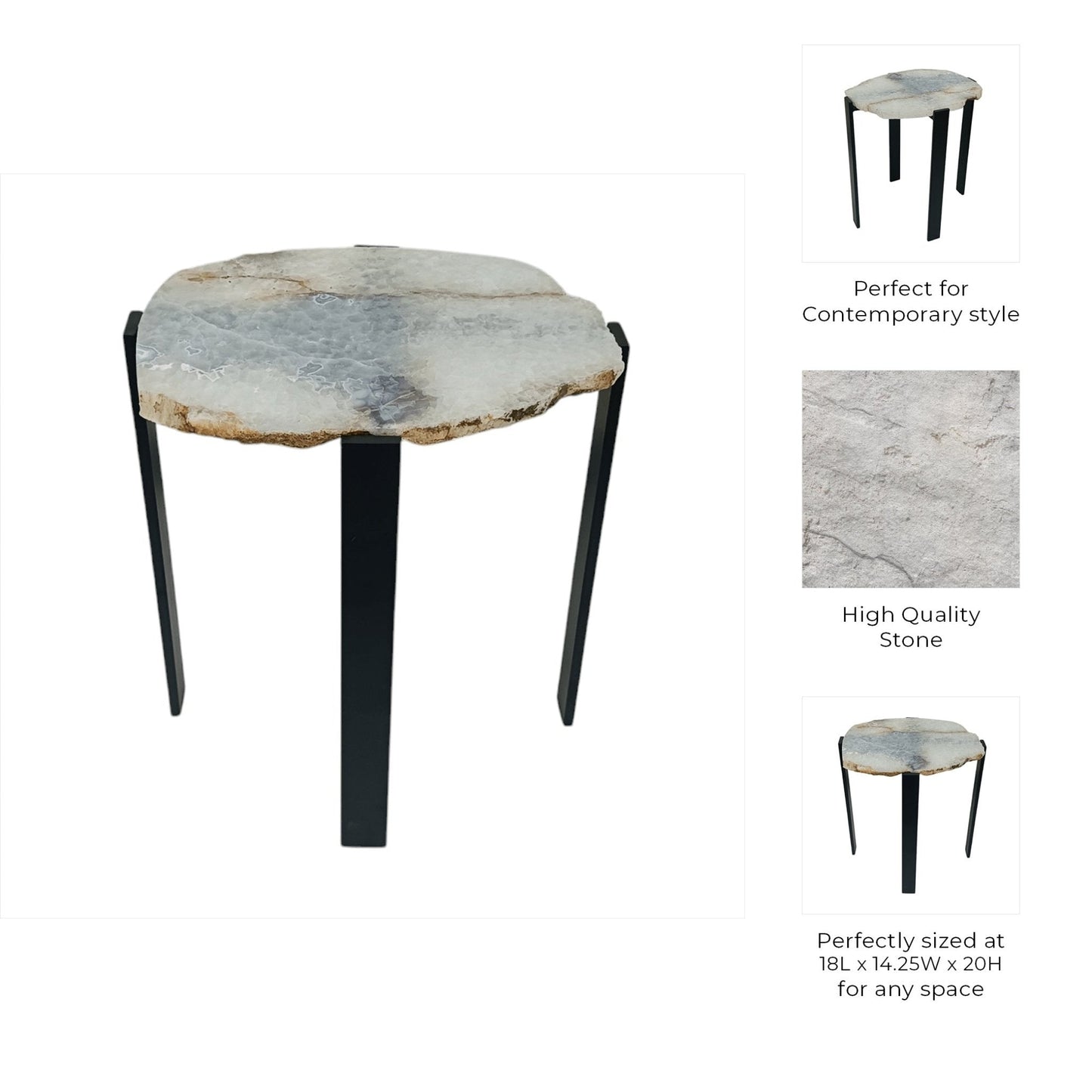 20X18" RAW EDGE AGATE ACCENT TABLE, WHITE/BLACK