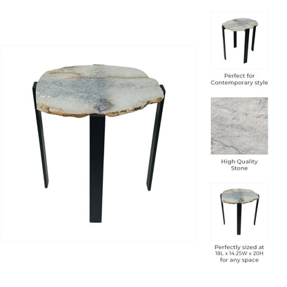 20X18" RAW EDGE AGATE ACCENT TABLE, WHITE/BLACK