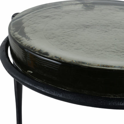S/2 26" Adonia Gunmetal Recycled Glass Accent Tabl