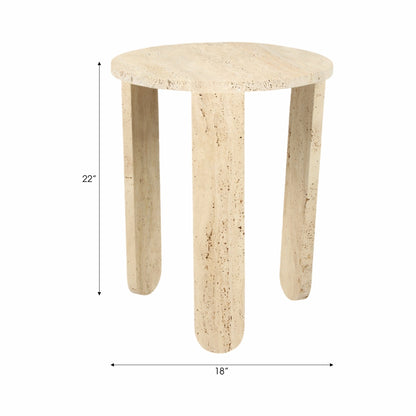 22" LOUVA CARVED TRAVERTINE ACCENT TABLE