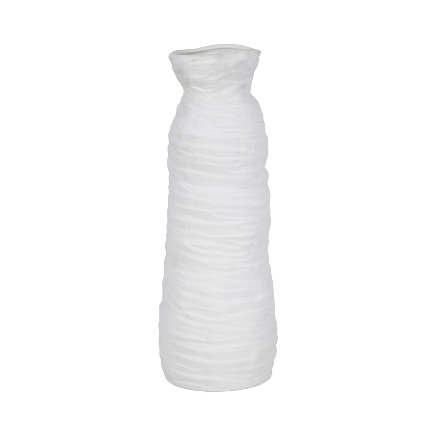 19" Horizontal Ribbed Matte Vase, Ivory