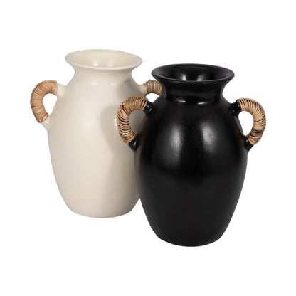 Terracotta, 12"h Eared Vase, Black