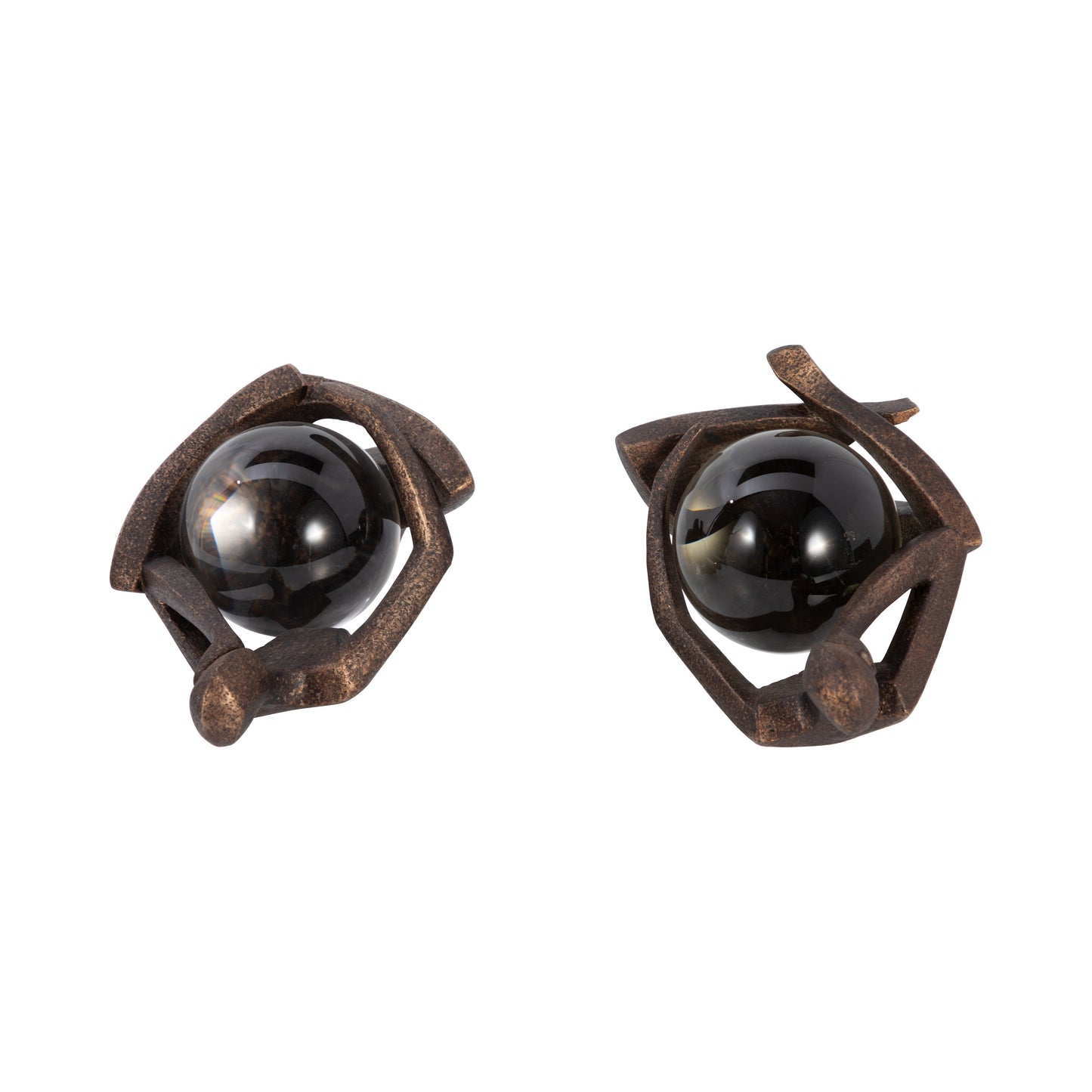 S/2 8" Aracar Statuary With Crystal Sphere, Bronze