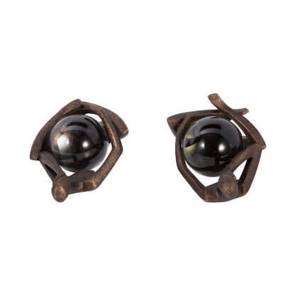 S/2 8" Aracar Statuary With Crystal Sphere, Bronze