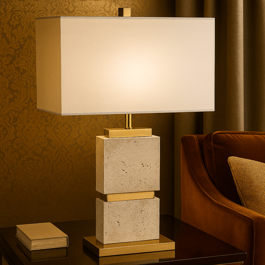 27" QUEENA TRAVERTINE TABLE LAMP