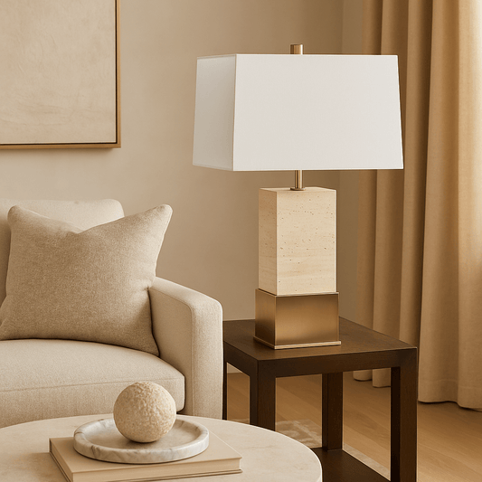 27" RIVERTON TRAVERTINE BASE TABLE LAMP
