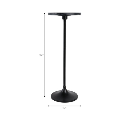 27X10" MARBLE TOP DRINK TABLE, BLACK