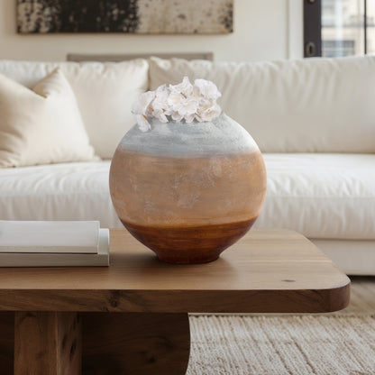 13" Gold Ombre Round Vase, White/gold