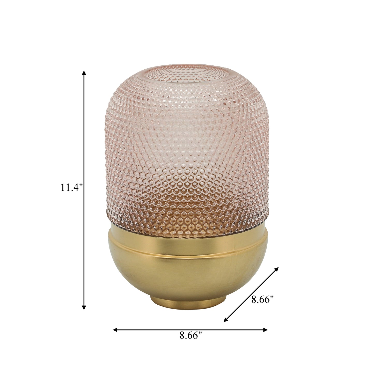 GLASS 11", TEXTURED DOTS, PINK/GOLD