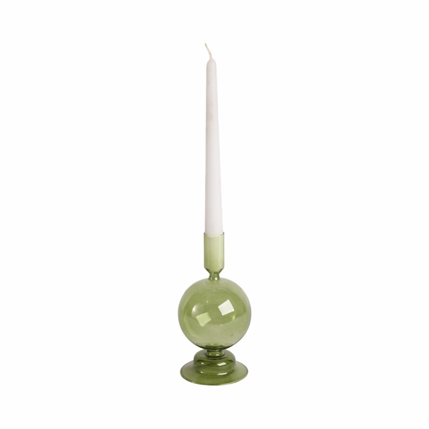 7" Glass Bubble Taper Candle Holder, Olive