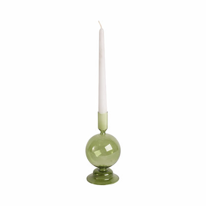 7" Glass Bubble Taper Candle Holder, Olive
