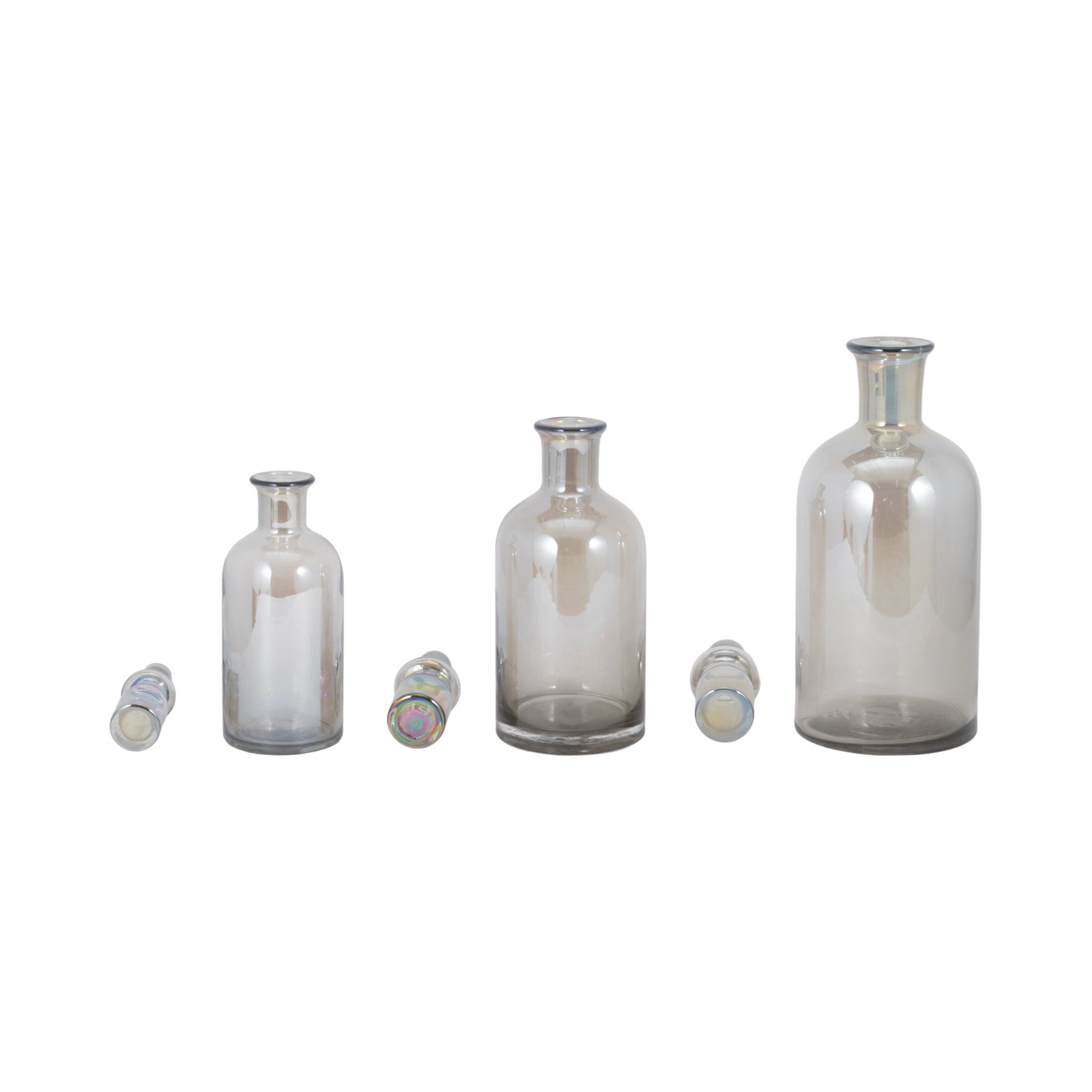 S/3 13/14/16" Callum Gray Glass Bottles, Gray
