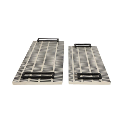 S/2 18/22" Gobiel Black & White Resin Trays